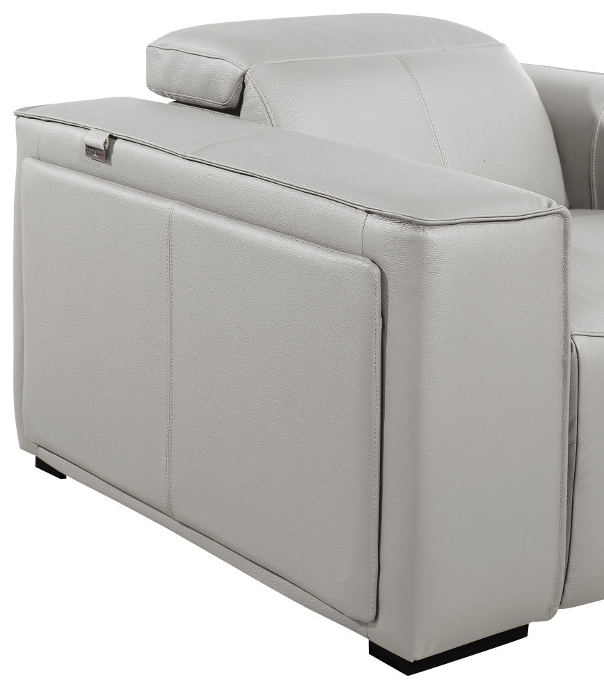 Niccolo Italian Leather 7-Piece L-Shaped Power Reclining Sectional, Light Gray