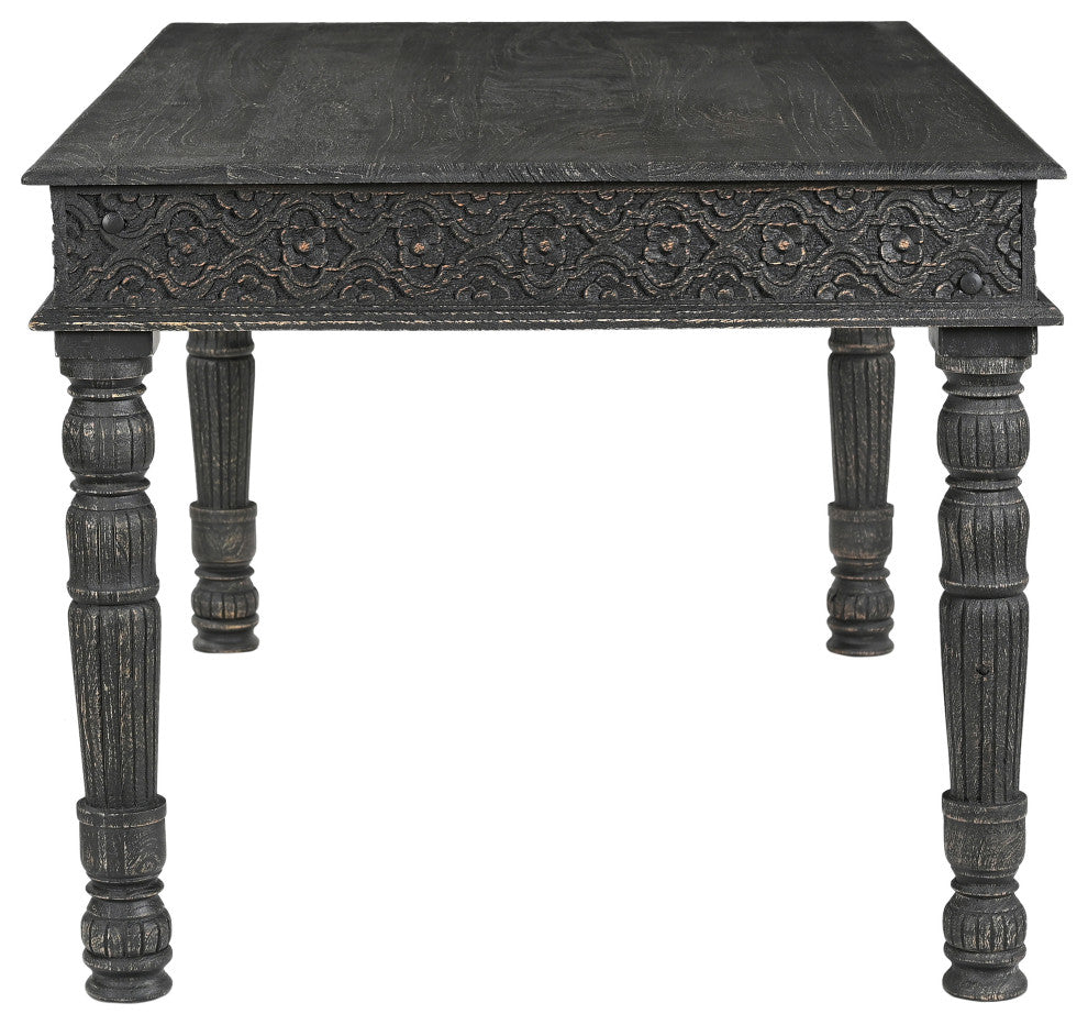 Wiley 5-piece Carved Solid Wood Dining Set, Black