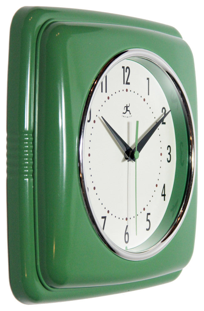 Square Retro Wall Clock, 9.25", Green