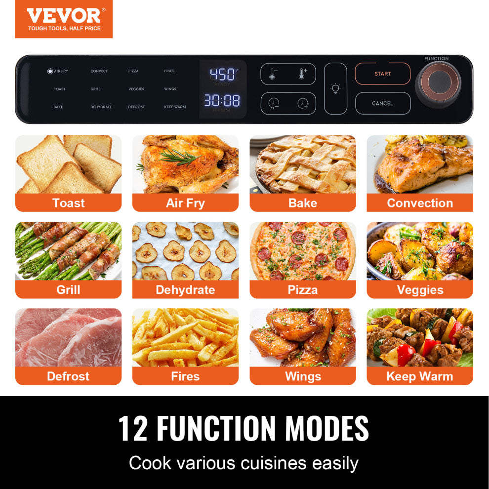 VEVOR Air Fryer Toaster Oven 1700W Stainless Steel Convection Oven, 25 L 12-in-1