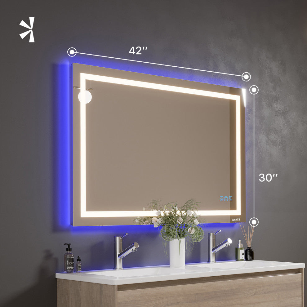 Eviva Deco Piece Wall Mounted Bathroom Vanity, Backlit Led Mirror Frame Lights