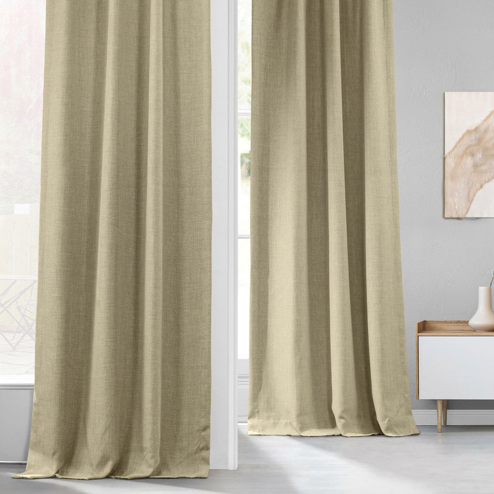 Faux Linen Darkening Curtain Single Panel, Thatched Tan, 50"x108"