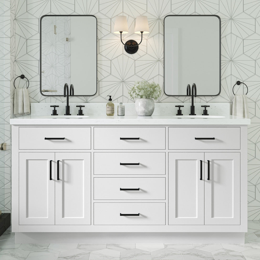 Ariel Hepburn 66"  Double Oval Sinks Vanity, Carrara Quartz