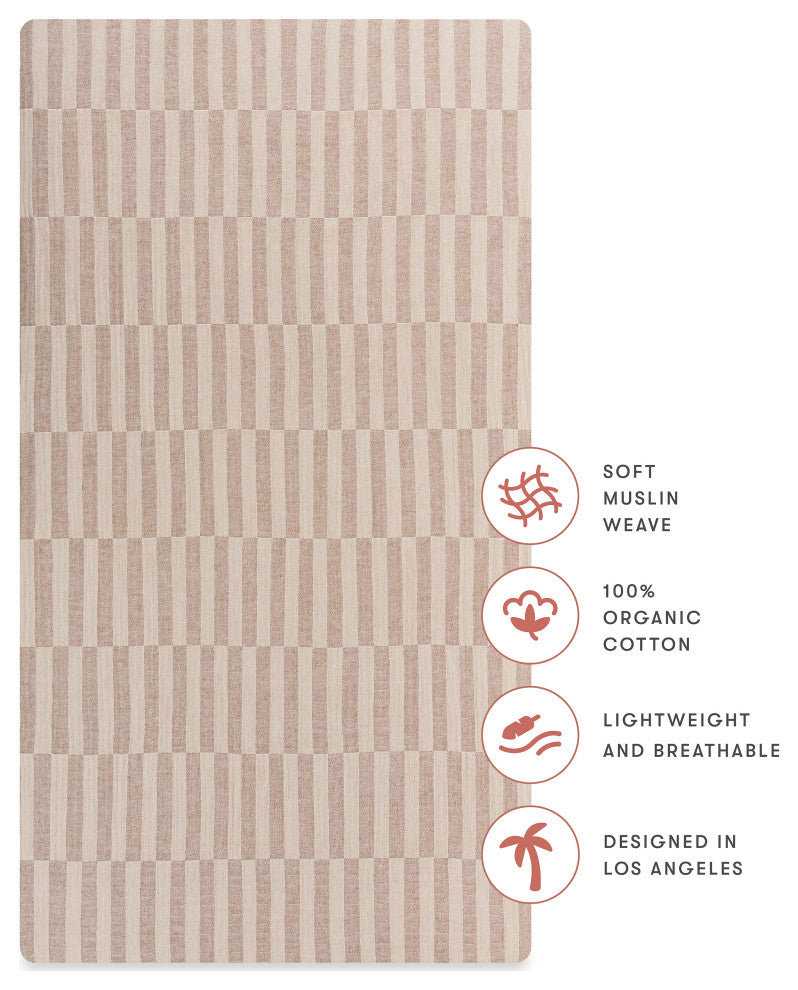 Crib Sheet, GOTS Certified Organic Muslin Cotton, Cocoa Stripe