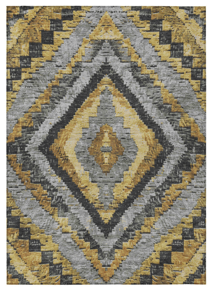 Machine Washable Indoor/Outdoor Chantille ACN1890 Gold 10' x 14' Rug