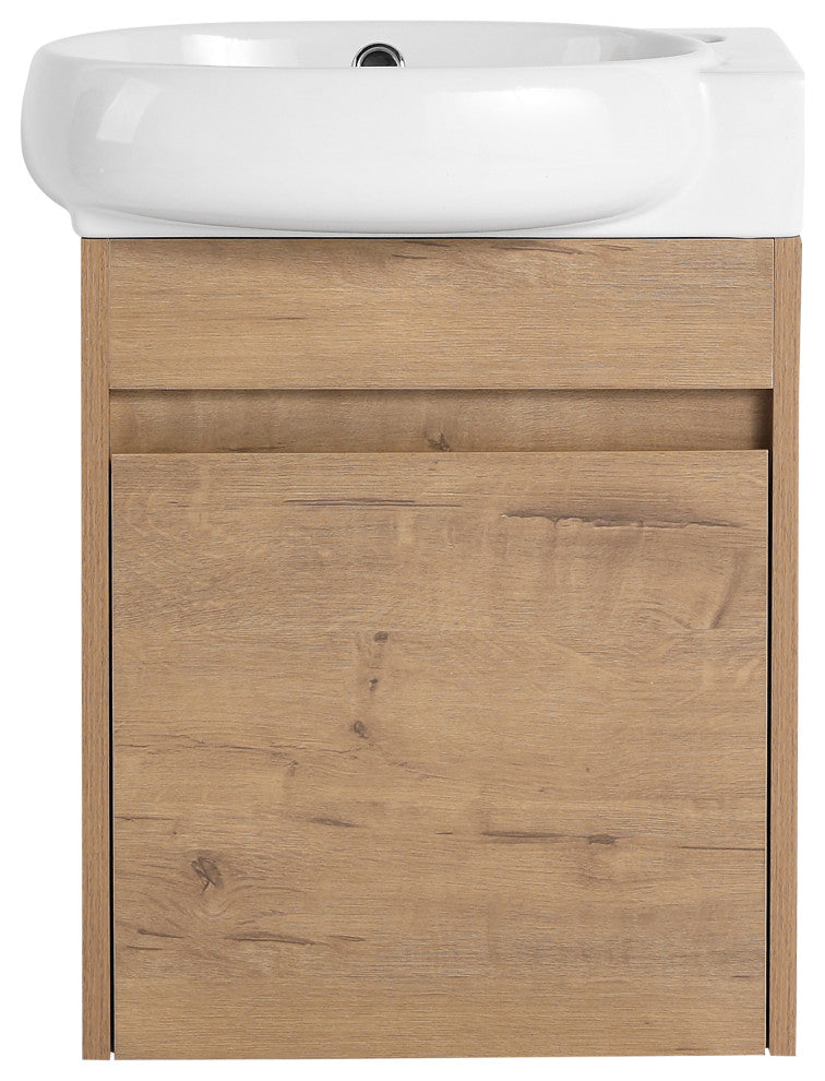 Small Wall-Mounted Plywood Bath Vanity, Imitative Oak, Ceramic Sink