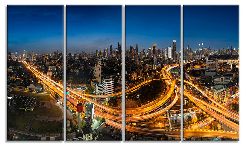 "Highway and Main Traffic Bangkok" Canvas Print48"x28", 4-Panels