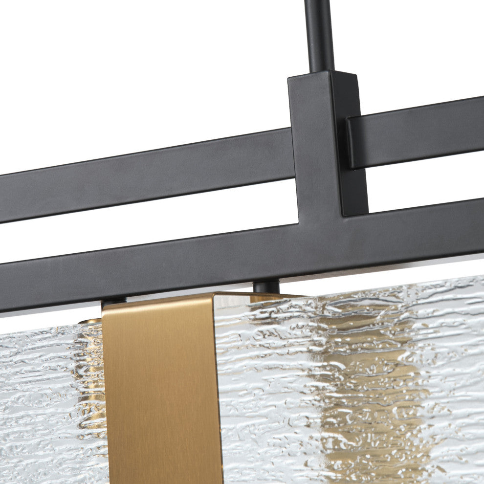 Farmhouse Matte Black 5-Light Rectangle Glass Chandelier for Kitchen Island