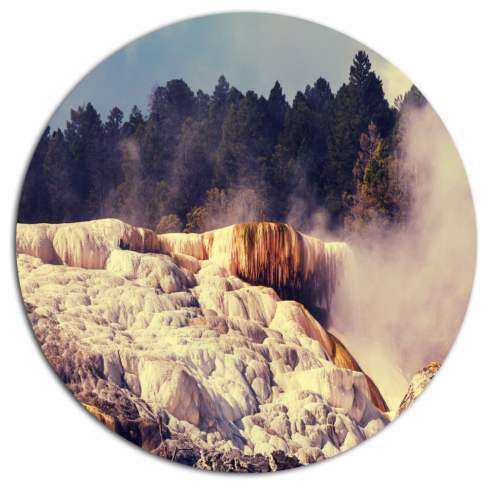 Mammoth Hot Springs View, Landscape Round Metal Wall Art, 11"