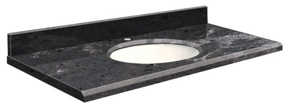 Quartz 37"x22" 1 Sink Vanity Top, Single Faucet Hole, Milky Way, White Bowl