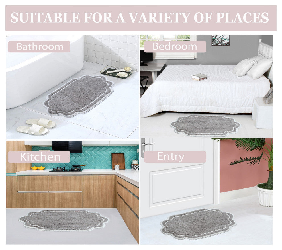 Allure Collection Absorbent Cotton Machine Washable Rug, 2-Piece Set, Gray