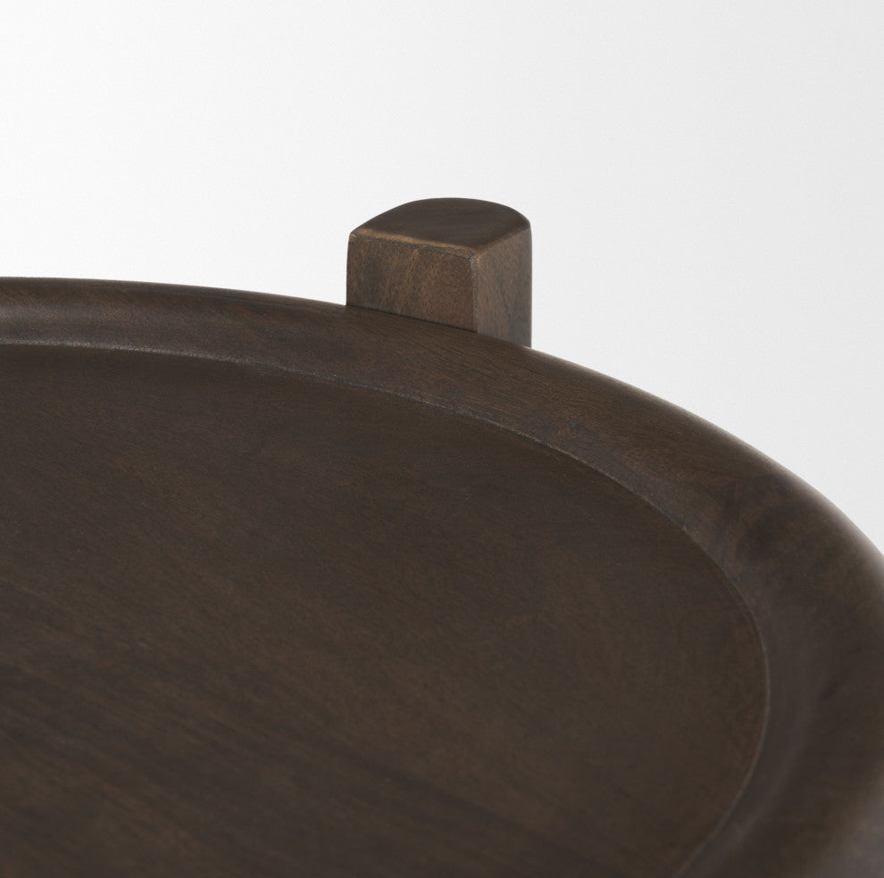 Romi Dark Brown Wood With Bottom Shelf Round Accent Table