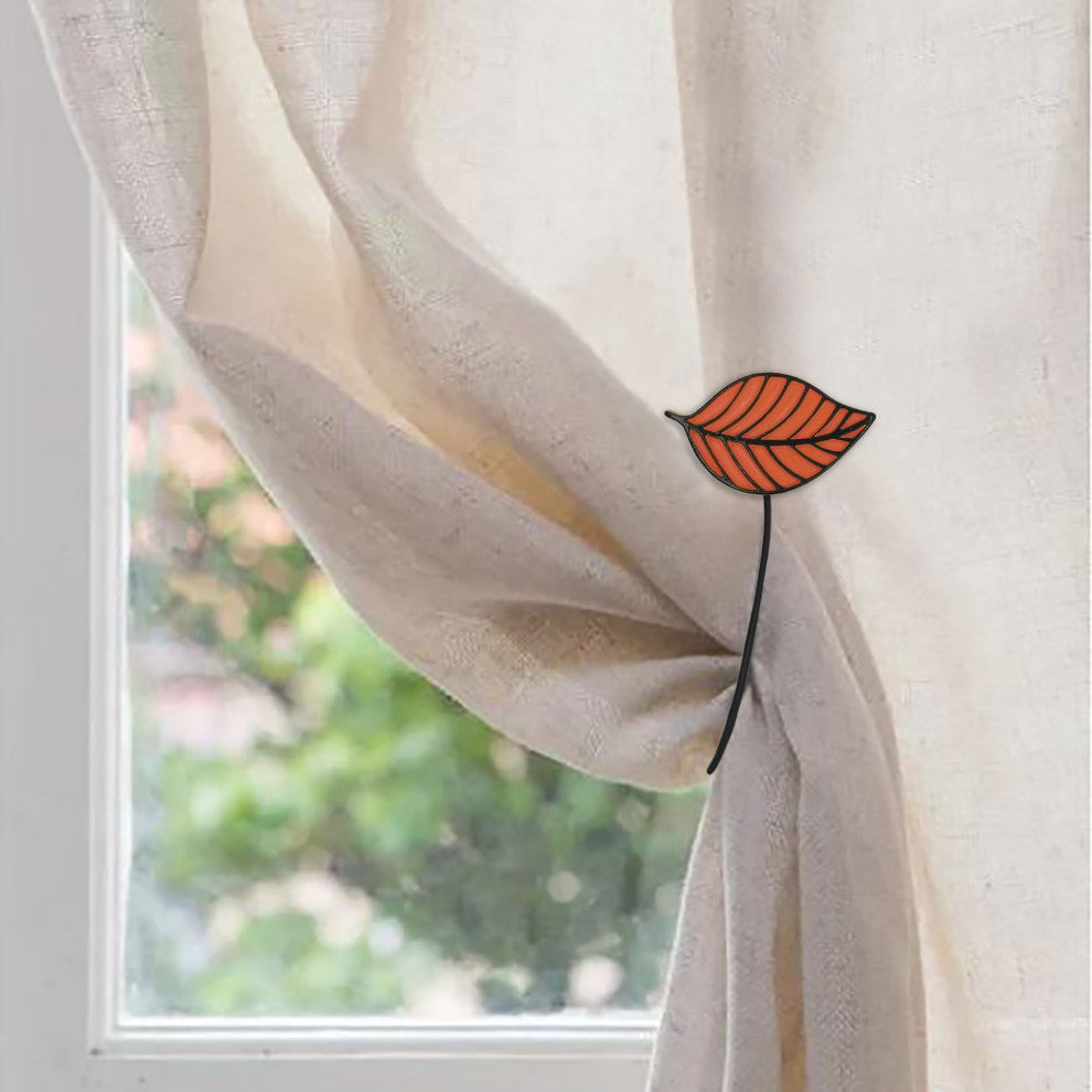 Magnetic Curtain Tiebacks "“ Leaf Design in Resin, Terracotta, Pack of 1