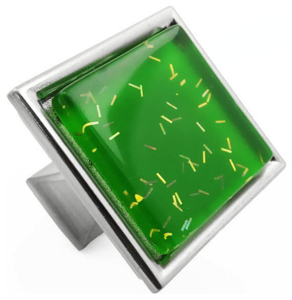 Green Iridescent Comet Crystal Glass Brushed Nickel Madison Classic Knob