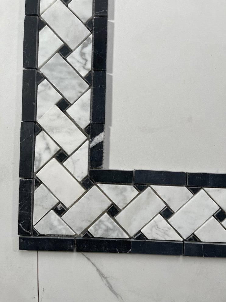 Carrara Venato Carrera Marble 4x4 Basketweave Mosaic Corner Honed, 1 sheet