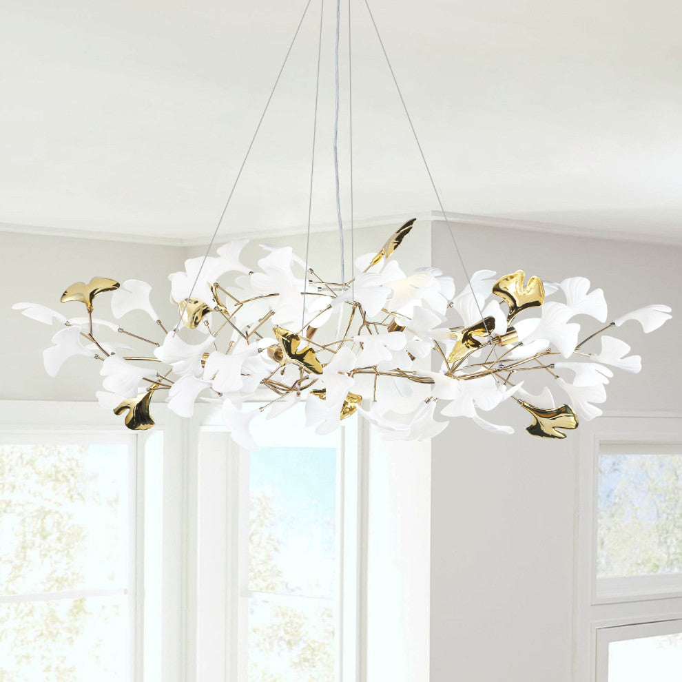 Modern Tree Branch Chandelier Ceramic Ginkgo Leaves, Custom