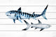 "Sharks Duo" Painting Print on White Wood, 18x12