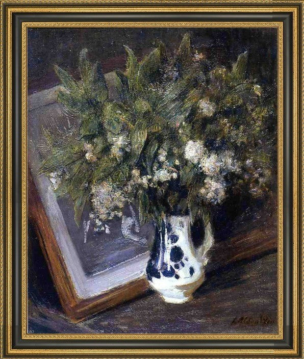 Julian Alden Weir Flowers in a Delft Jug Framed Premium Canvas Print, 16"x20"