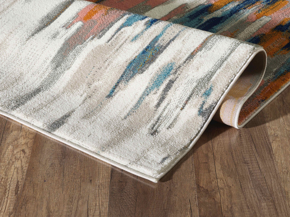 Abani Porto Contemporary Orange And Blue Abstract Area Rug, 3'x5'