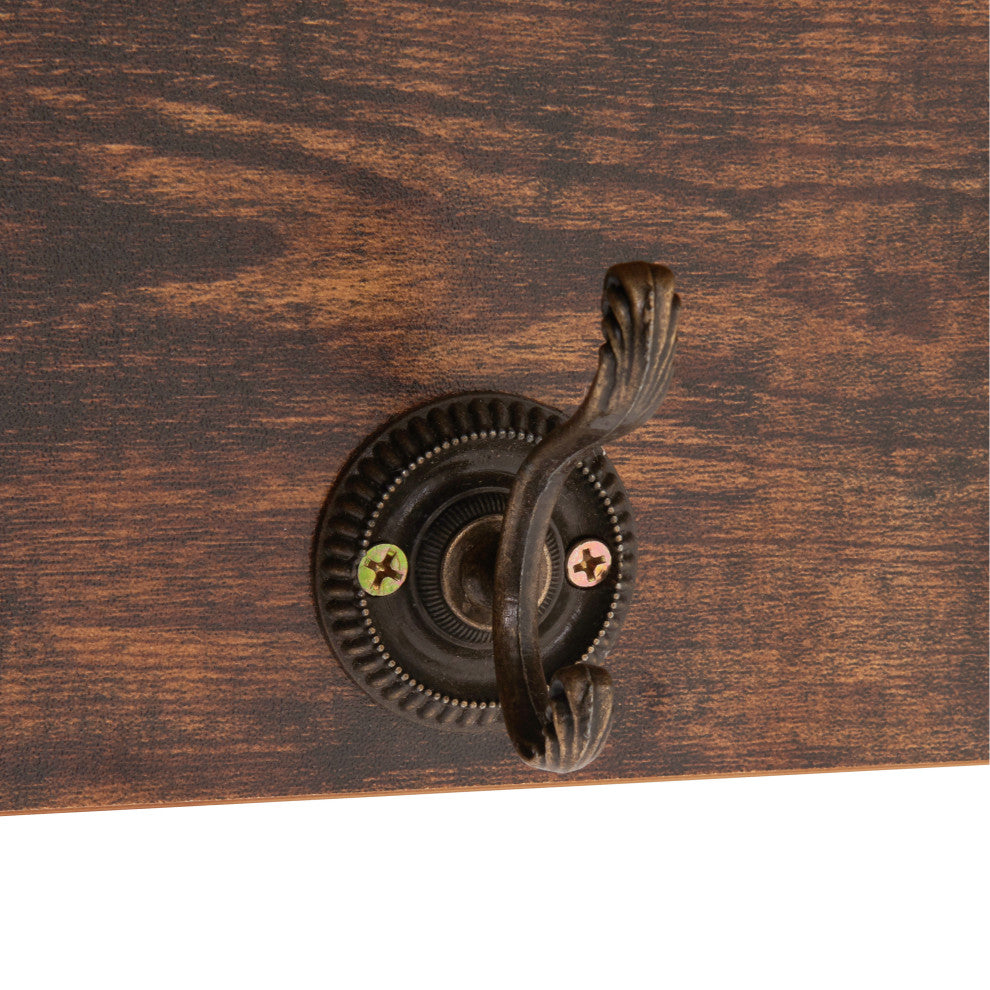 Danya B. Entryway Floating Utility Wall Shelf with Hooks "“ Wall Mounted, Pine
