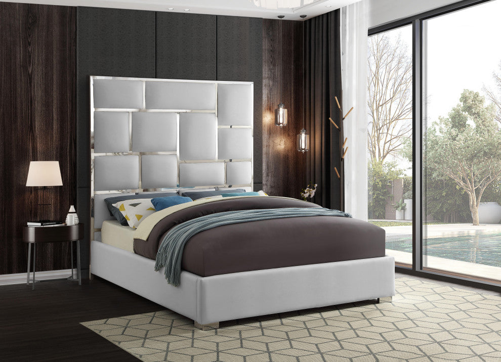Milan Faux Leather Bed, White, Queen
