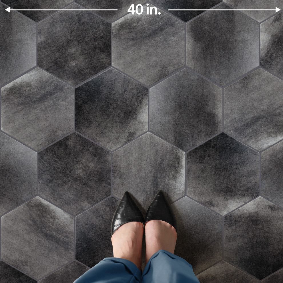 Industrial Hex Multi Mix Porcelain Floor and Wall Tile, Black