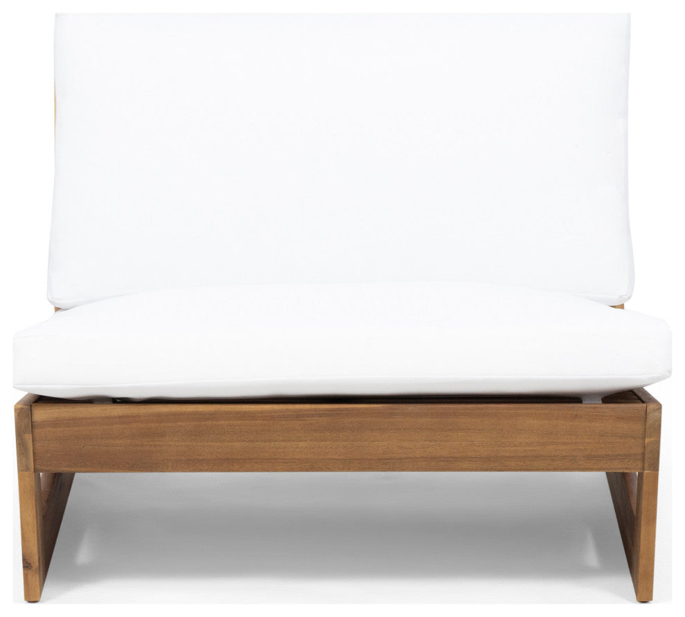 Emma Outdoor Acacia Wood Club Chairs With Cushions, Set of 2, White