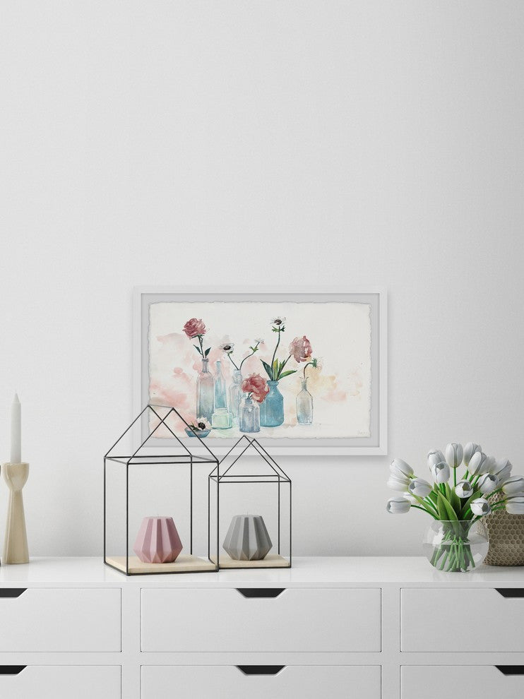 "Blooms and Bottles" Framed Painting Print, 24"x16"