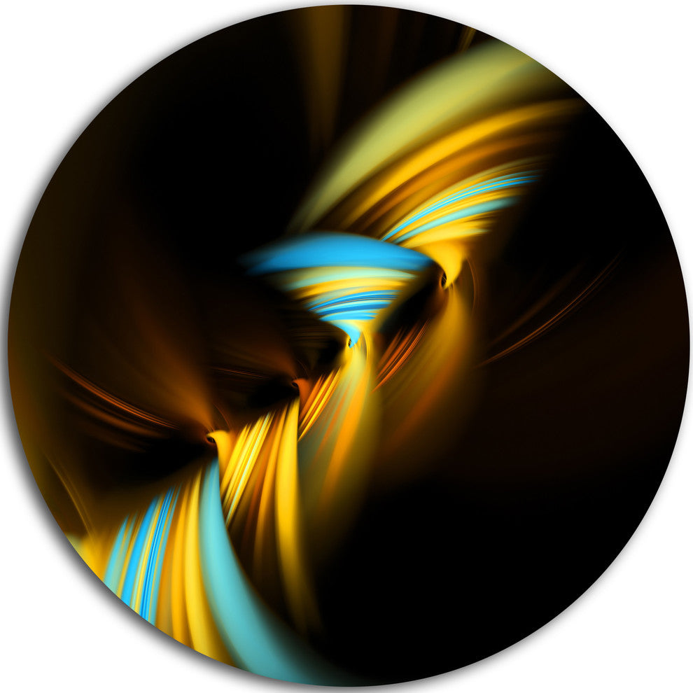 Fractal 3D Layers Yellow Blue, Abstract Art Disc Metal Wall Art, 11"