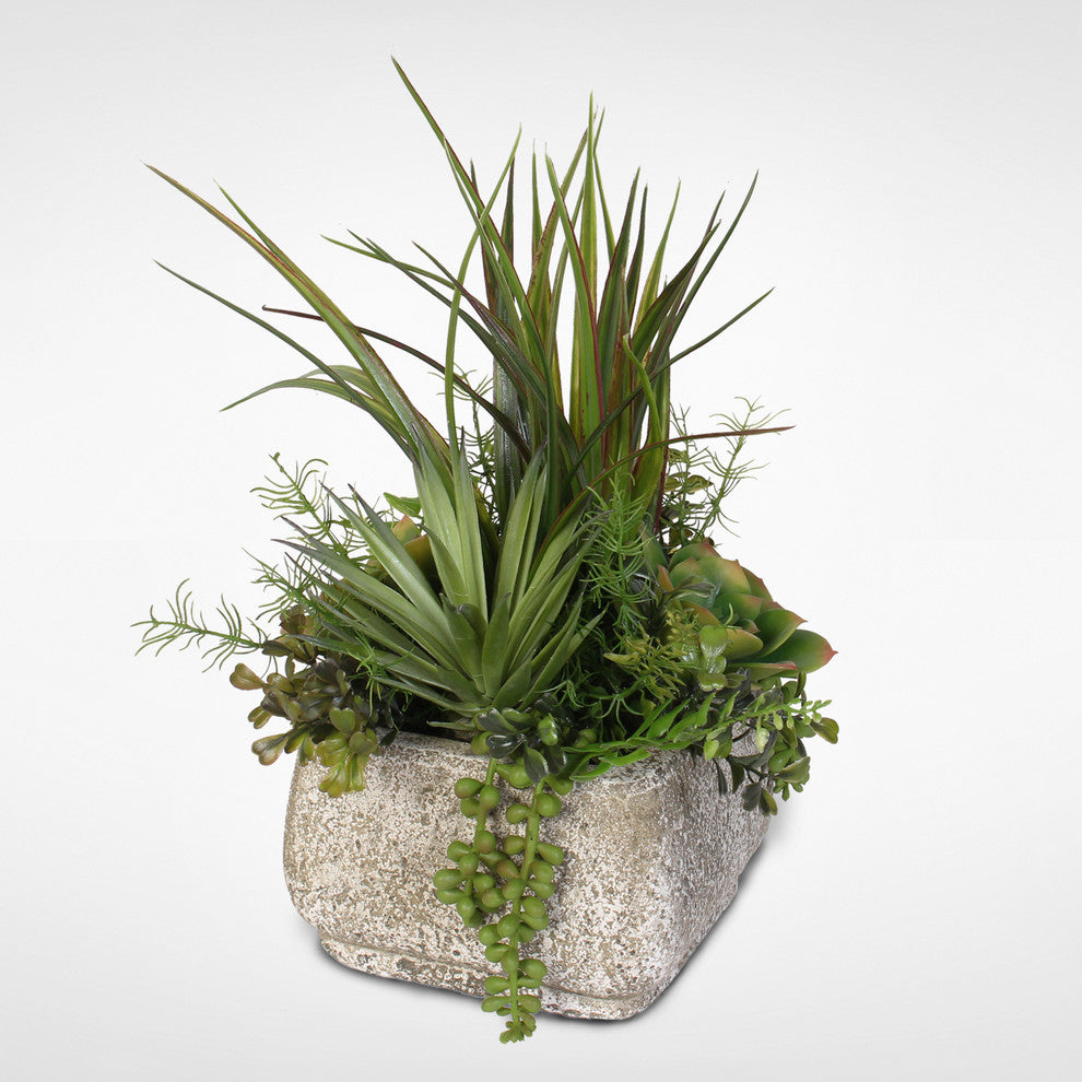 Artificial Succulent Variety in a Cement Pot