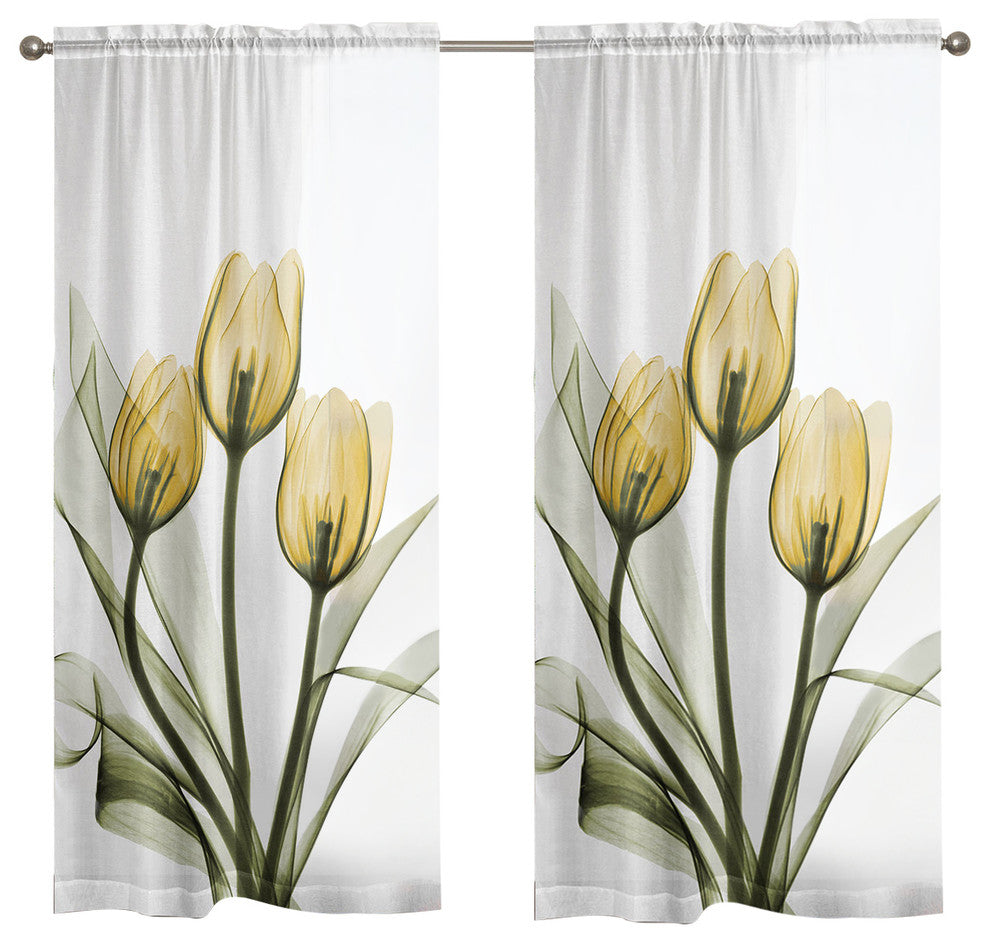 Golden Tulips 84" Sheer Window Curtain