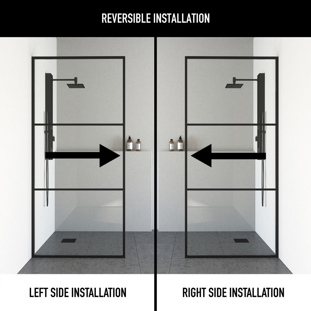 VIGO Divide 34" W x 74" H Framed Fixed Shower Screen in Matte Black, Clear Glass