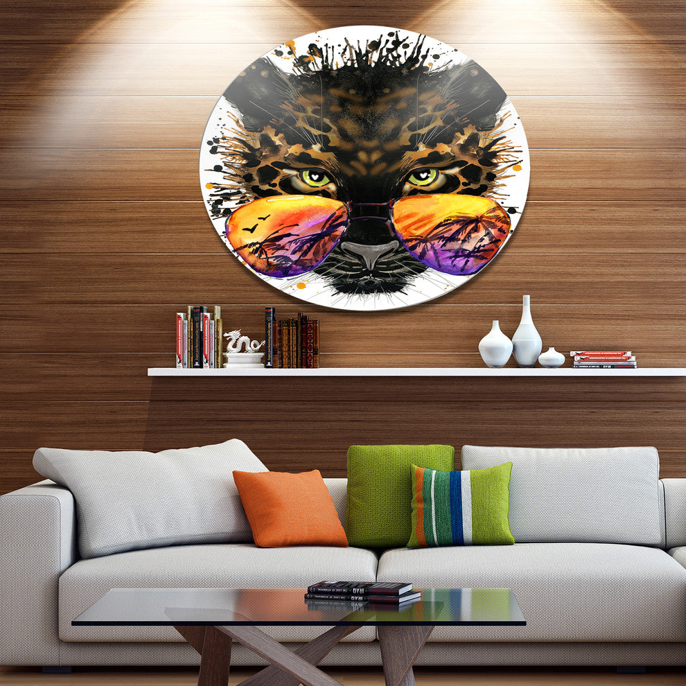 Funny Jaguar With Sunglasses, Animal Art Disc Metal Artwork, 11"
