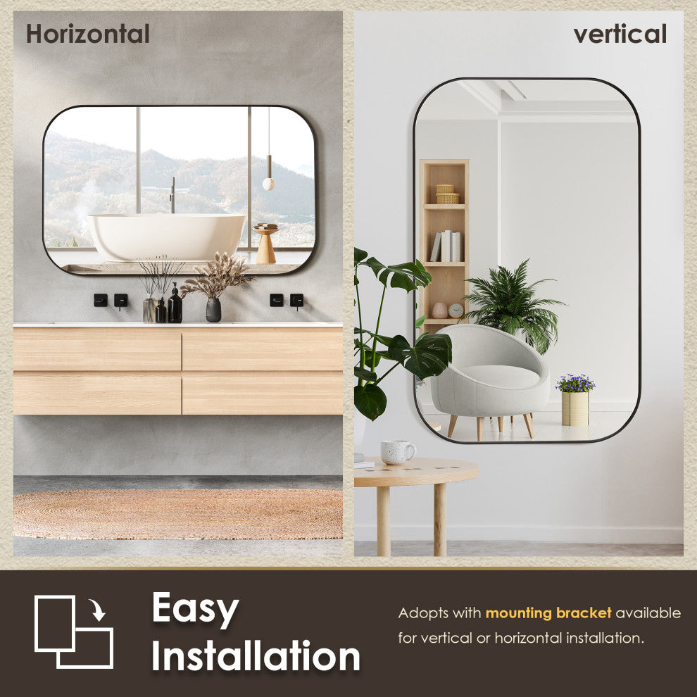 Trielle Rectangular Framed Bathroom Wall Mirror, Matte Black, 48"