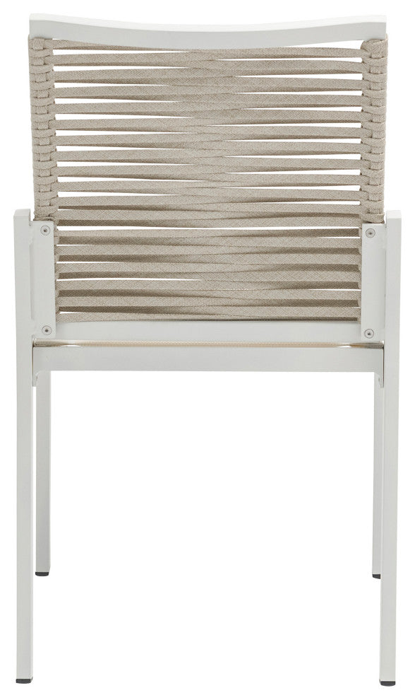 Maldives Rope Fabric Outdoor Patio Dining Arm Chair, Set of 2, Beige, Side Chair