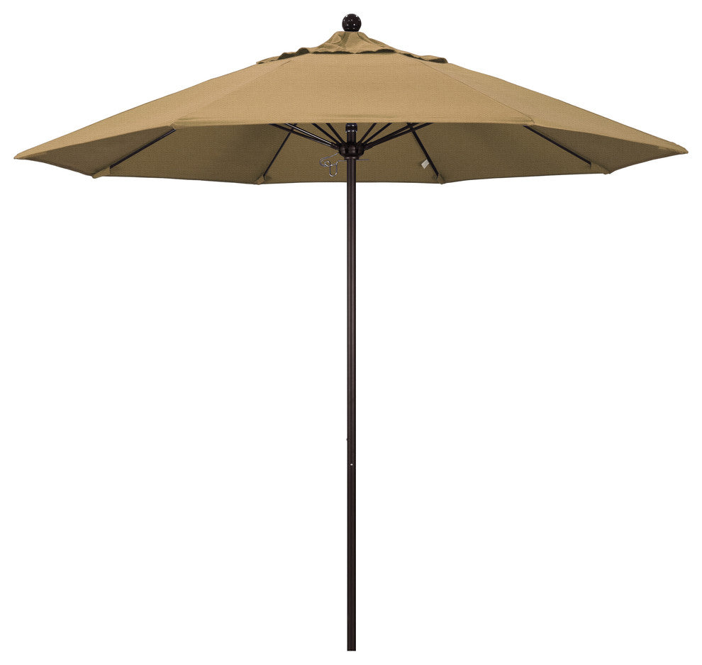 9' Bronze Push Lift Fiberglass Rib Aluminum Umbrella, Olefin, Straw