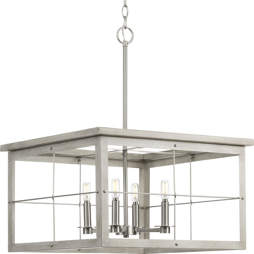 Hedgerow 4-Light Grey Washed Oak Farmhouse Chandelier Light