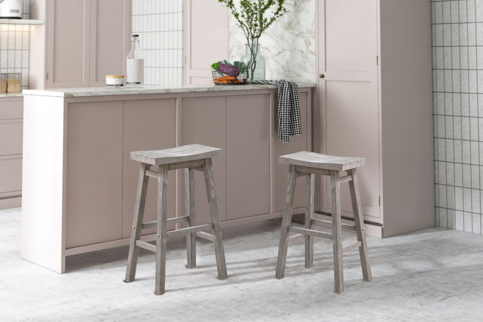 Sonoma Saddle Seat Counter Stool, Storm Gray Wire-Brush, Bar Height, Set of 2