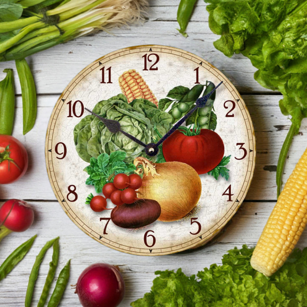 Vintage-Style Seed Packet Vegetables Wall Clock, 12 Inch Diameter