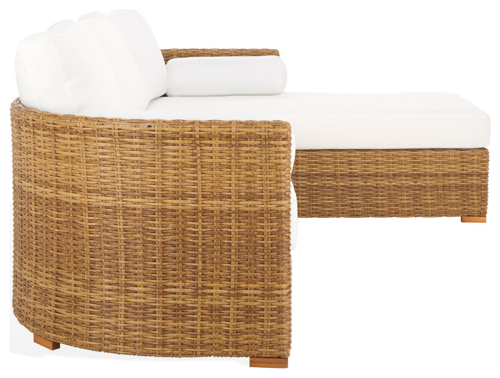 Safavieh Couture Indoor-Outdoor Anguilla Wicker Chaise Sofa, Natural/White