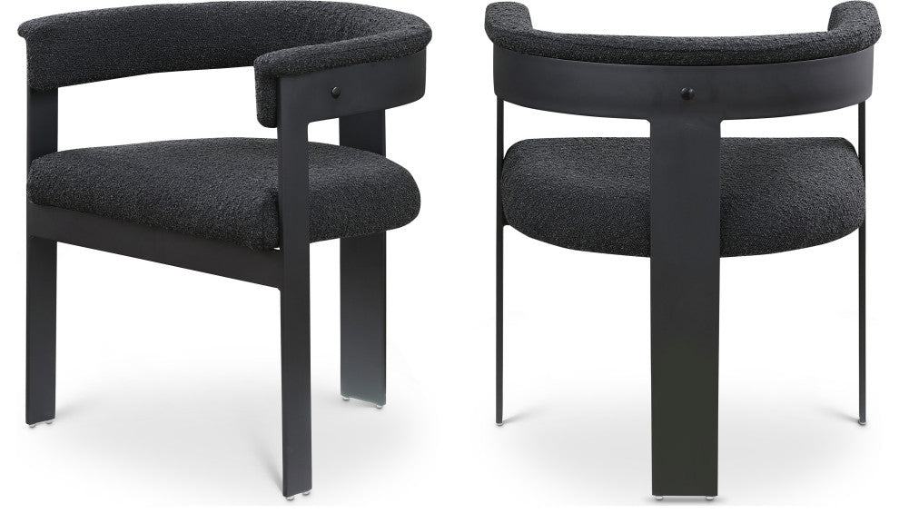 Romeo Upholstered Dining Chair, Set of 2, Black, Boucle Fabric, Matte Black