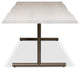 Brooks Dining Table, T Base, 40"x116", White Wash Top, Brass Base