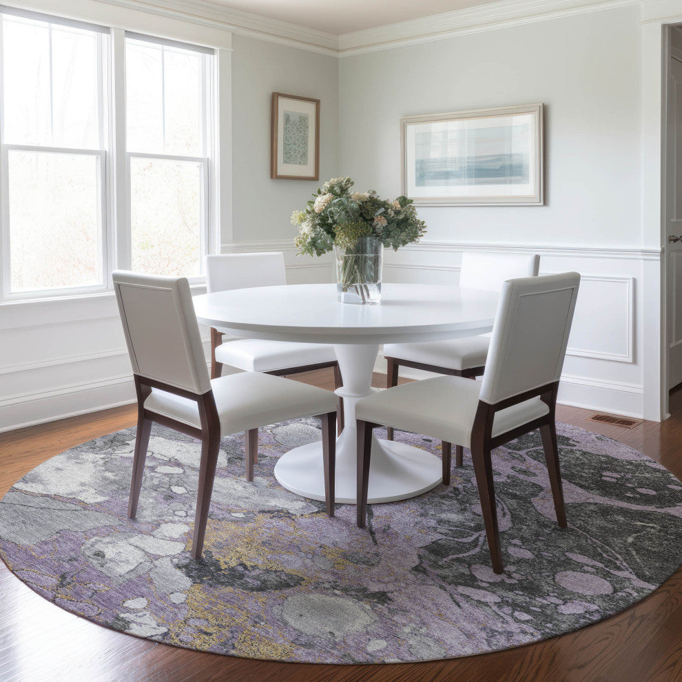 Machine Washable Indoor/Outdoor Chantille ACN1909 Violet 8' x 8' Round Rug
