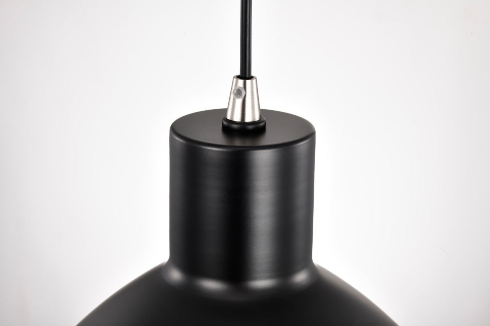 1-Light Matte Black and Brushed Nickel Pendant Light With Bowl Metal Shade