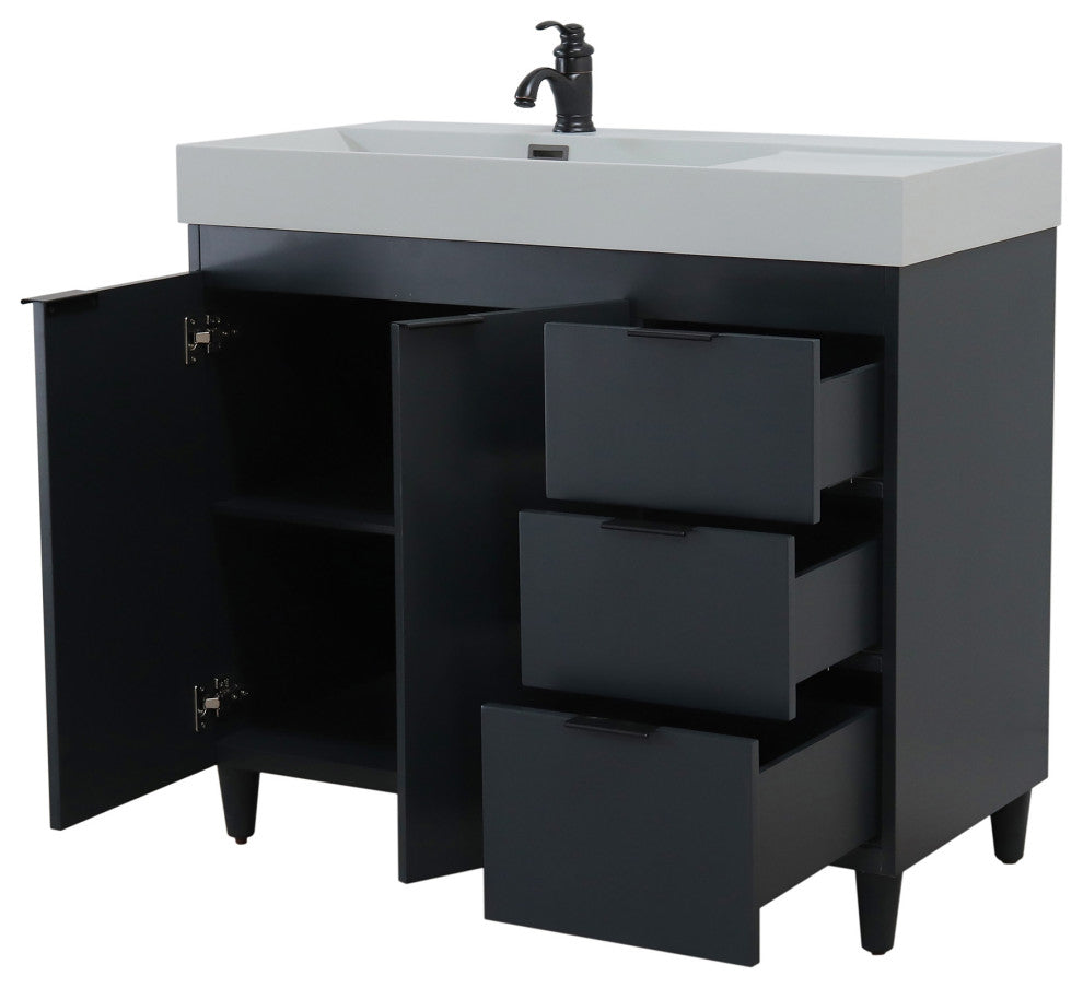 39" Single Sink Vanity, Dark Gray With Light Gray Composite Granite Top