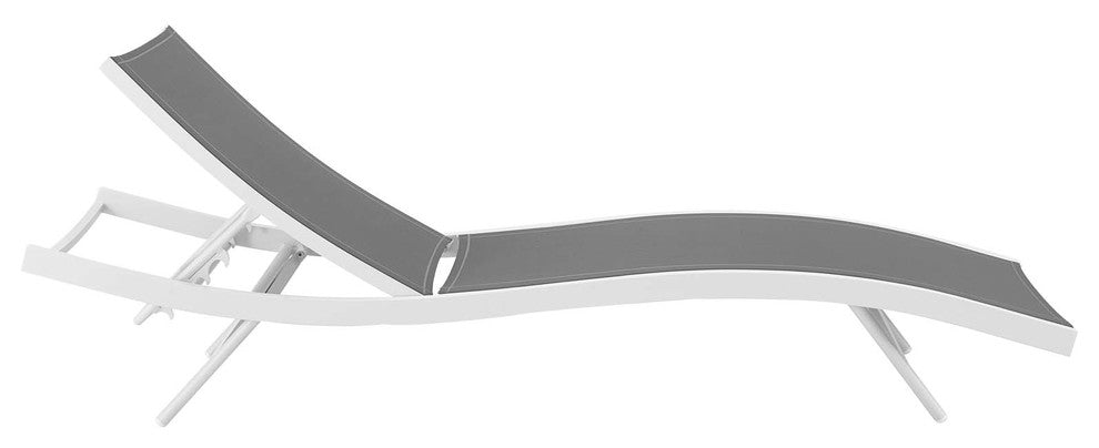 Modern Outdoor Lounge Chair Chaise, Fabric Aluminium, White Gray
