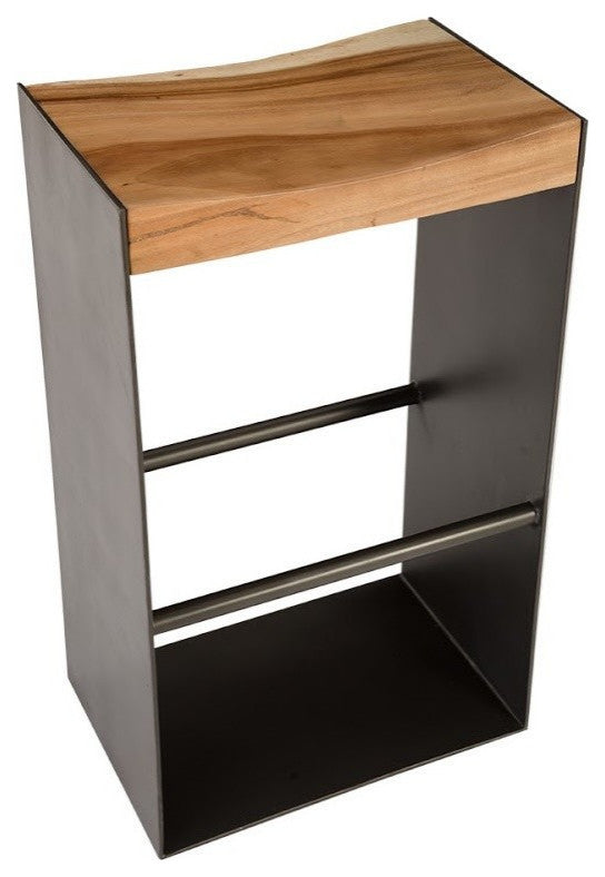 Chamcha Wood Bar Stool, Iron Frame Base