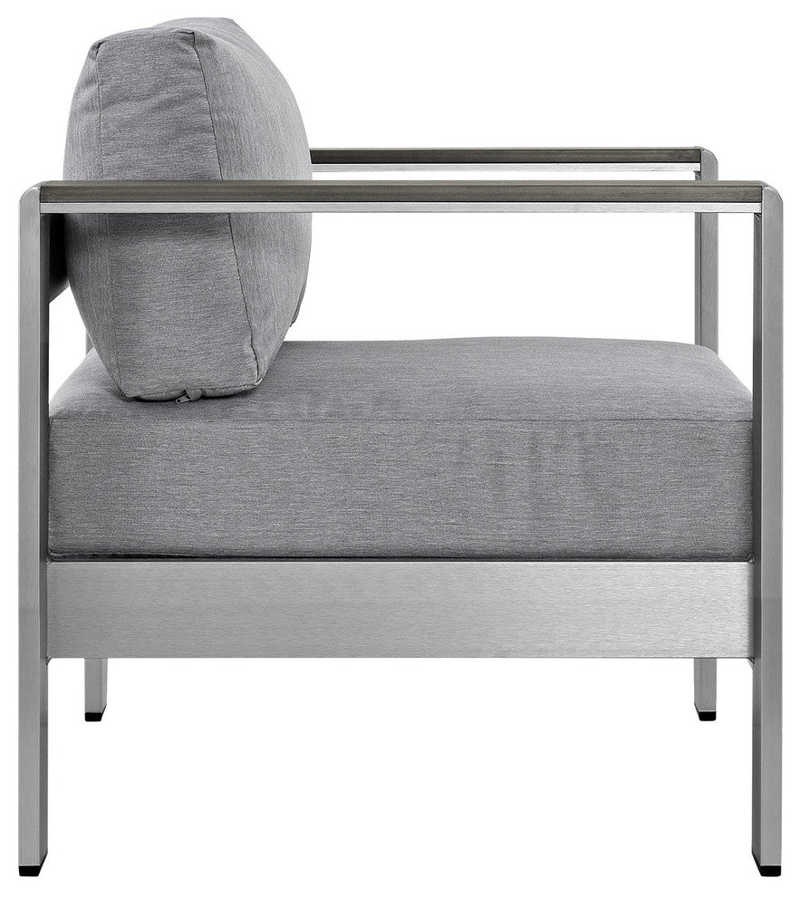 Modway Shore outdoor Patio Aluminum Armchair, Silver Gray