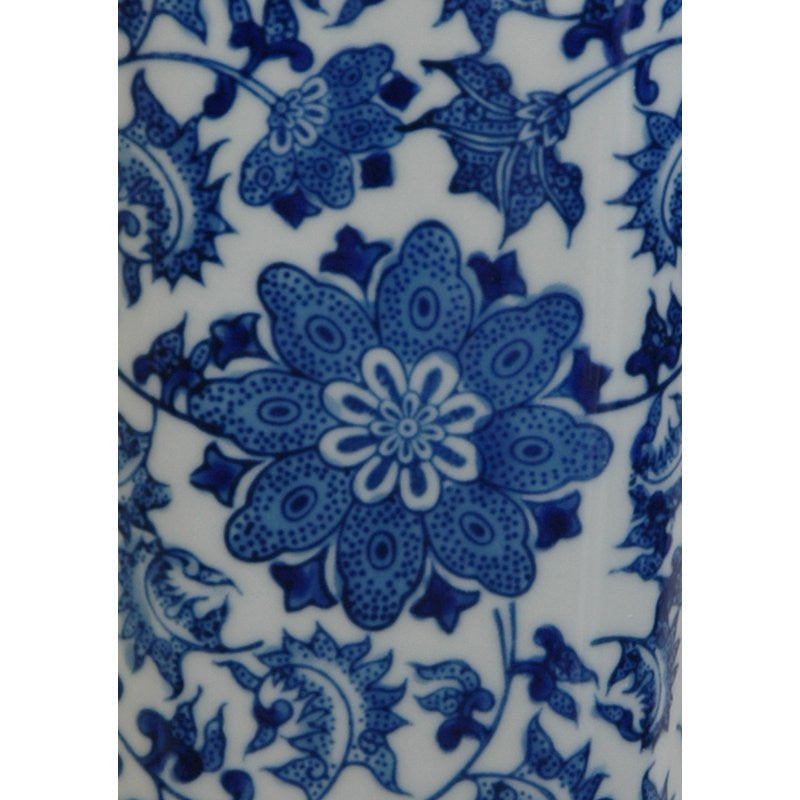 12" Floral Blue and White Porcelain Vase