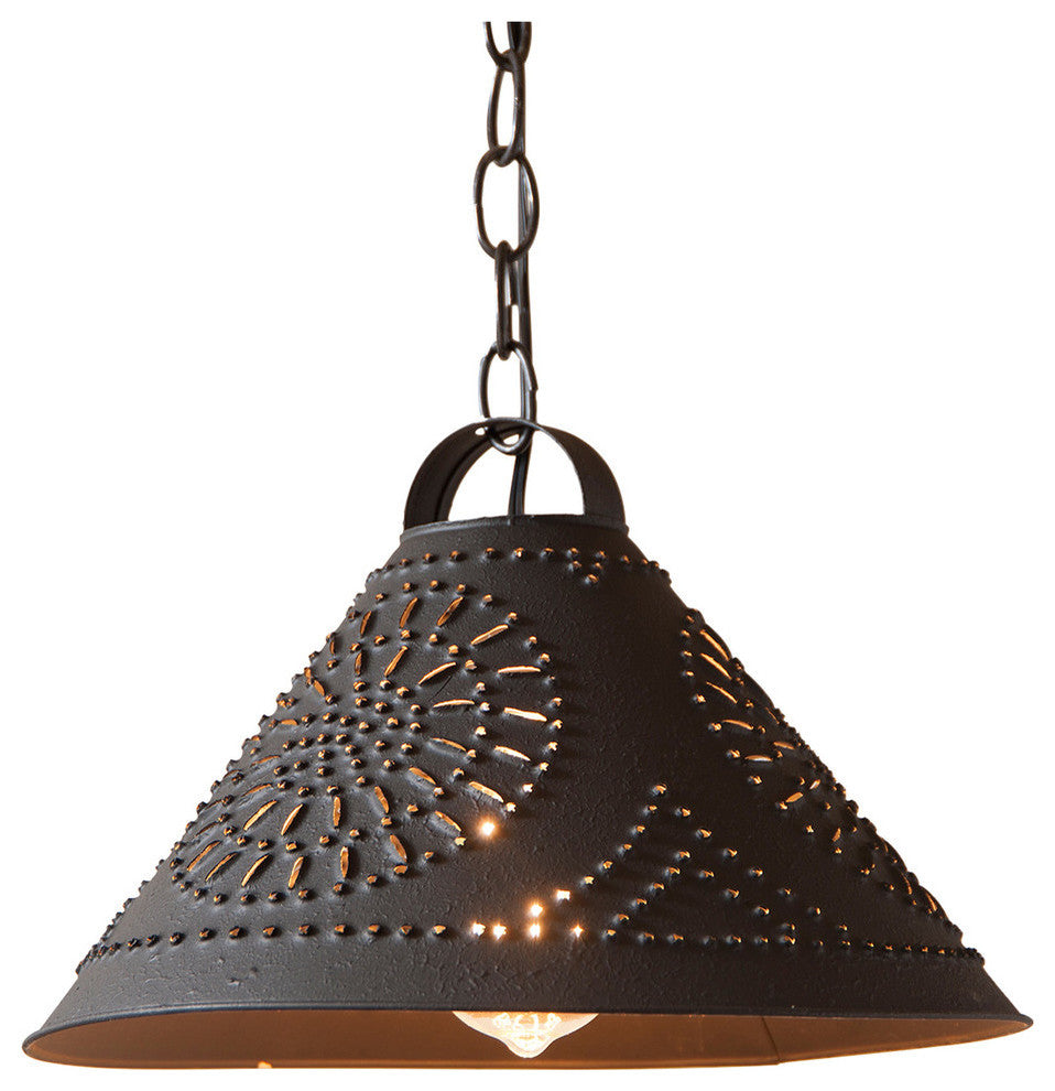 Hitchcock Shade Light Tin Pendant in Textured Black